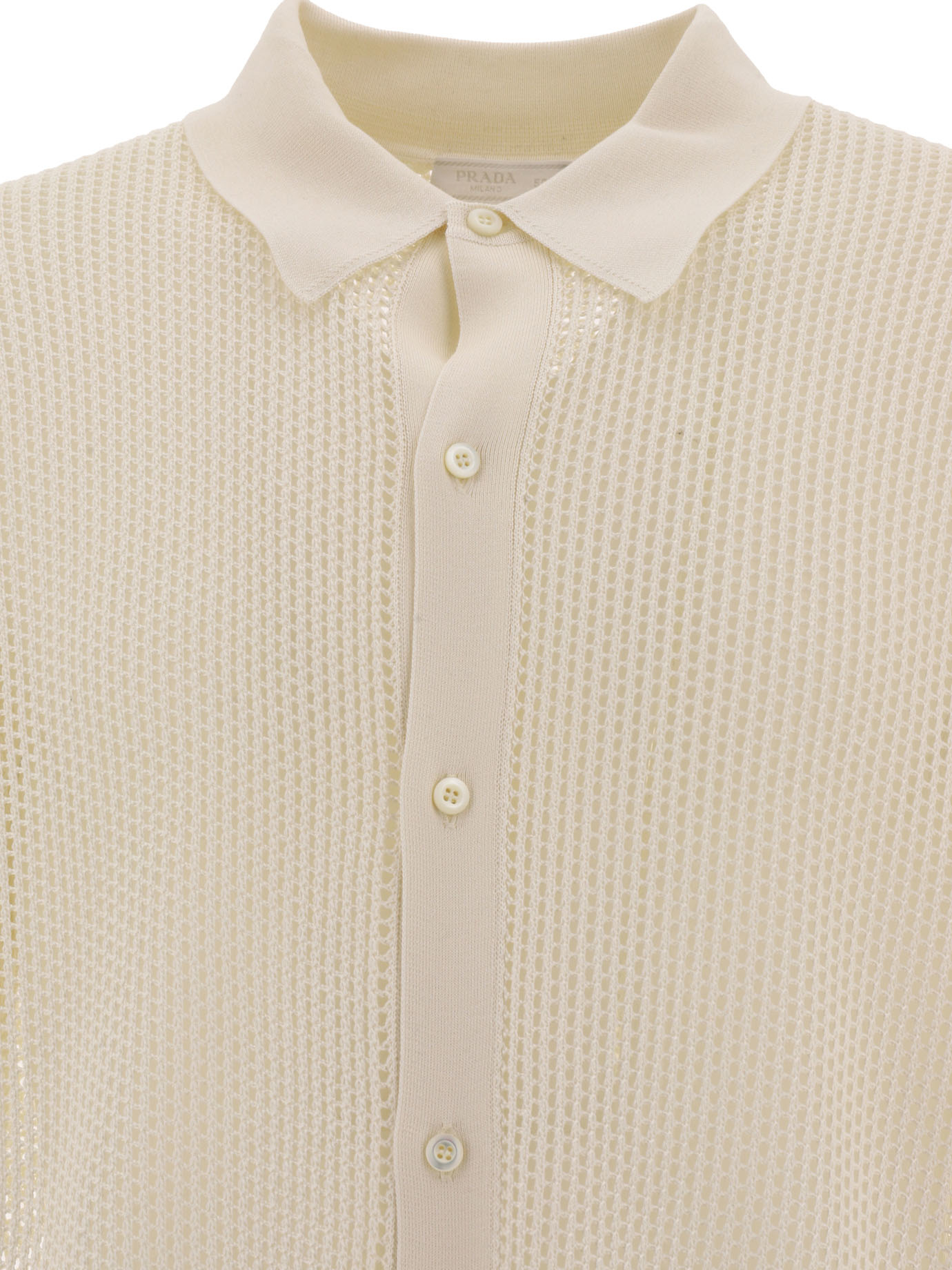 PRADA White Open-weaved polo shirt